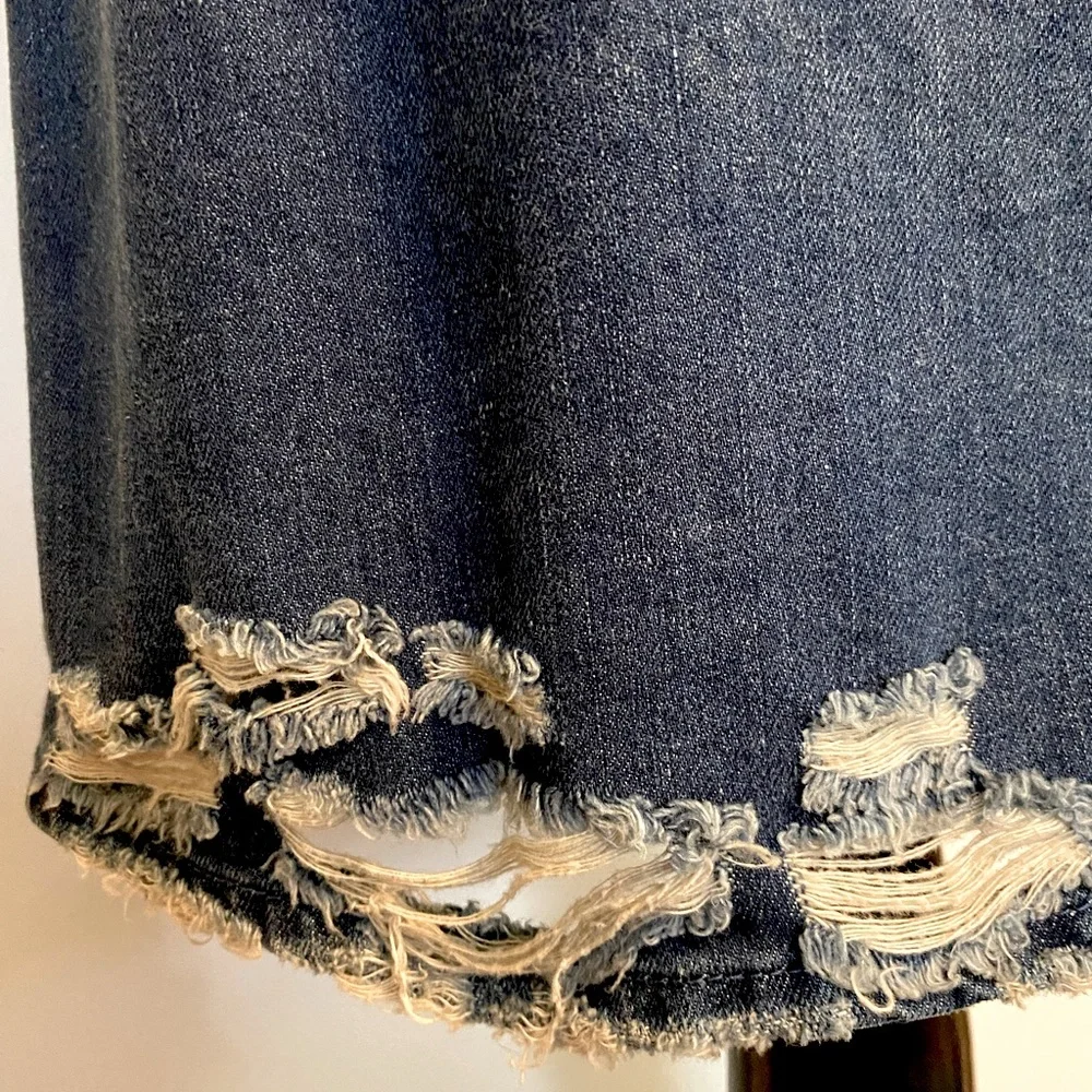 Zara Distressed Dark Washed Asymmetrical Jean Skirt Size L